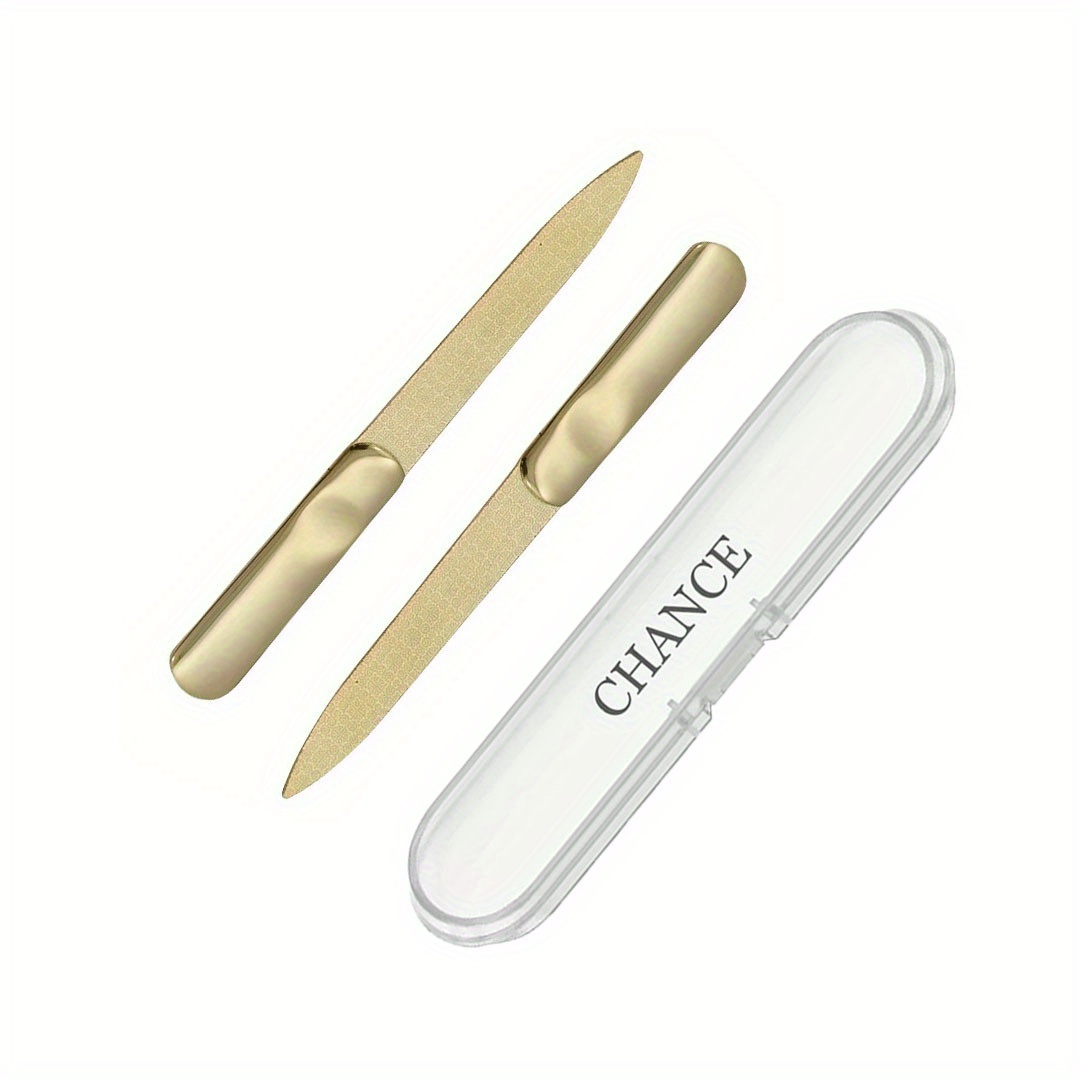 E-shop 2 Stück Nagelfeilen aus Edelstahl - Doppelseitige goldene Nagelfeile mit ergonomischem, weichem Griff, langlebig, geruchlos, wiederverwendbar,