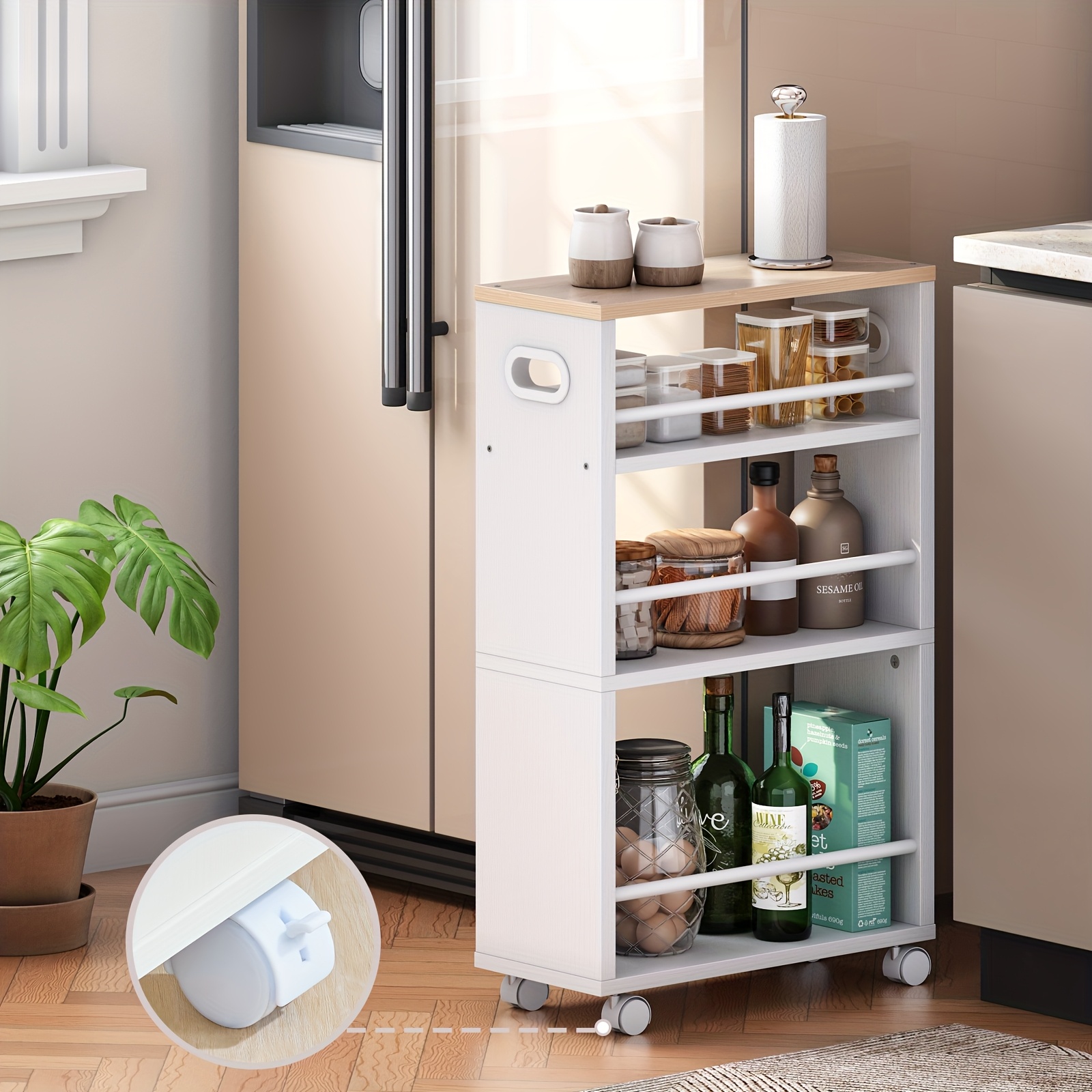 Image of 4-tier Kitchen Storage Cart, Slim Service Cart Measuring 45 X 22 X 80 Cm, Equipped With 360-degree Rotating Wheels And Railings, Suitable For Use , Bathroom, Or Living Room, In , Utility Racks