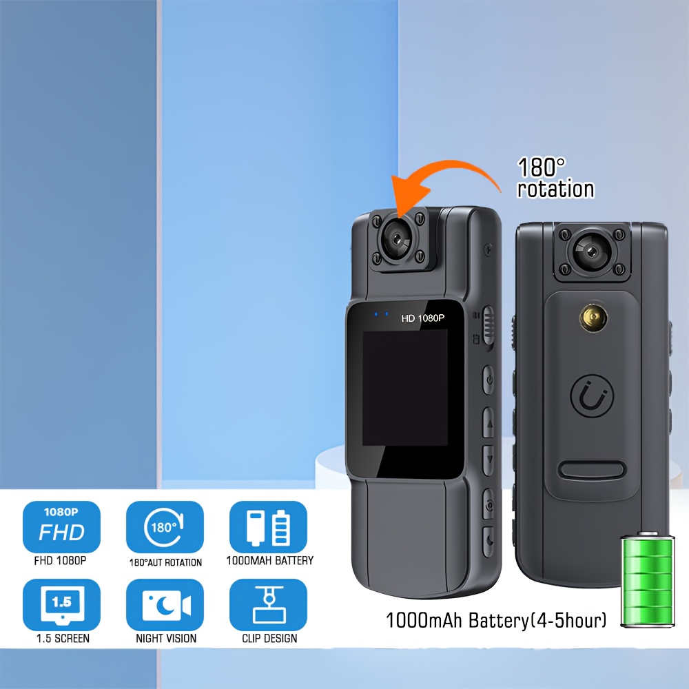 1080P HD Body Camera with *° Rotating Lens, IR Night Vision, 32GB Memory  Card, USB Rechargeable, 4-Hour 1080P Video Photo Recording,