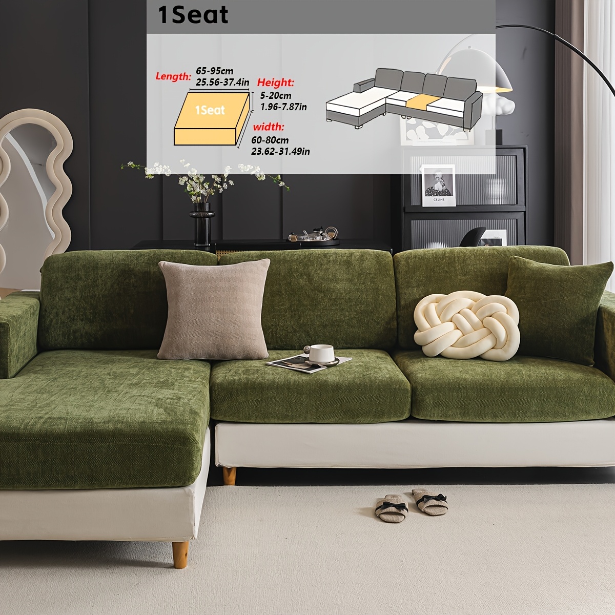 E-shop 1 Stück Chenille Sofabezug in Unifarbe, L-förmiger Ganzjahres Universal Anti-Rutsch Stuhl Sofabezug, Einfacher und moderner Stil, Anti-Rutsch -