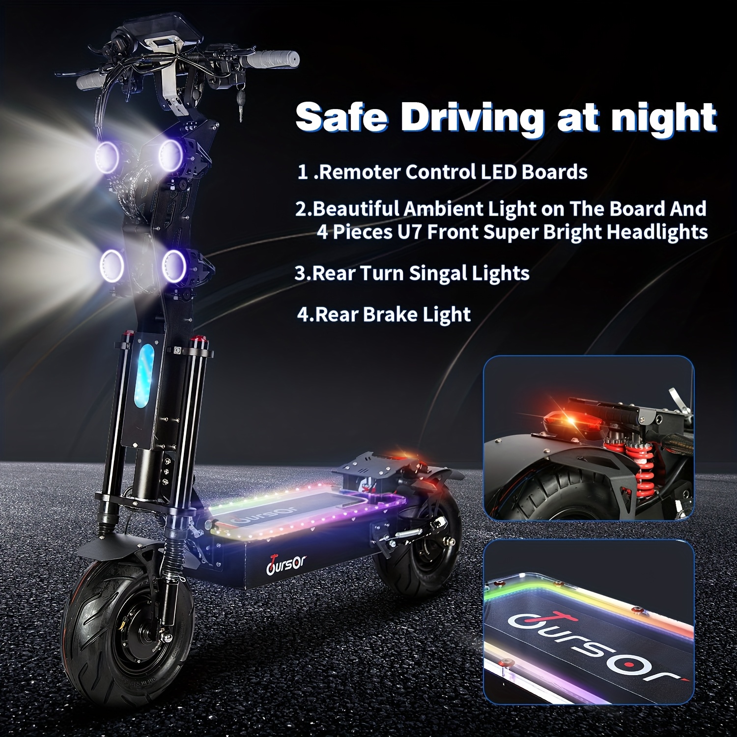 with   shipping high power 72v adult electric scooter features led lights   removable seat dual suspension 13 inch vacuum tyres adult off road electric scooter Product details 0