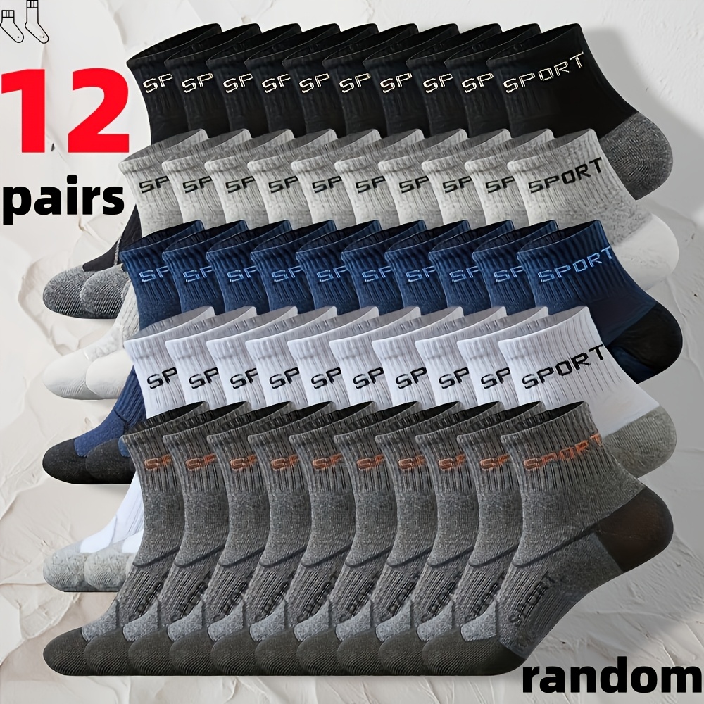 Image of 12-pair Men's Letter-patterned Sweat-absorbing Breathable Business Socks, Suitable For . Designed For And , Ideal For Sports And Business Casual Wear. In , Or As A 12-pair Random Color