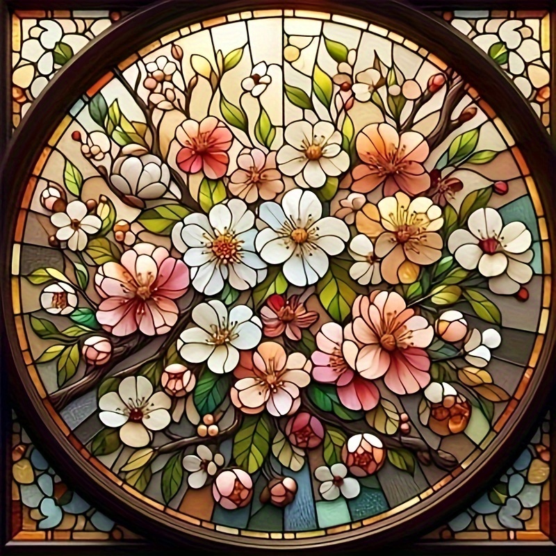 

5d Diy Diamond Painting Kit - Full Round Drill Acrylic (pmma) Diamond Embroidery Mosaic - Frameless Home Decor Wall Art 15.7x15.7 Inch - Floral Stained Glass Window Design For Adults And Beginners