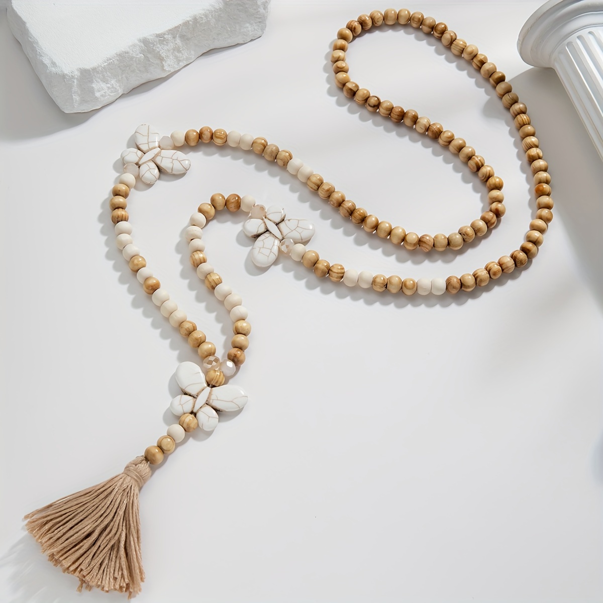 

- & Wooden Bead Tassel Y-necklace - Casual Attire Or Gifting