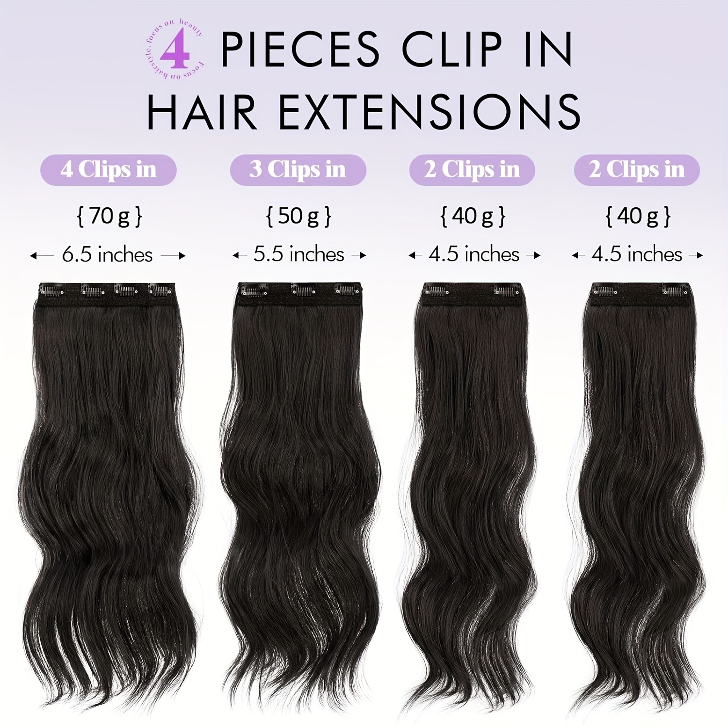 4pcs womens clip in hair extensions 50cm long wavy synthetic hair in natural black and brown soft high temperature fiber for everyday and party use party hair accessories elegant hairpiece secure clip attachment details 0