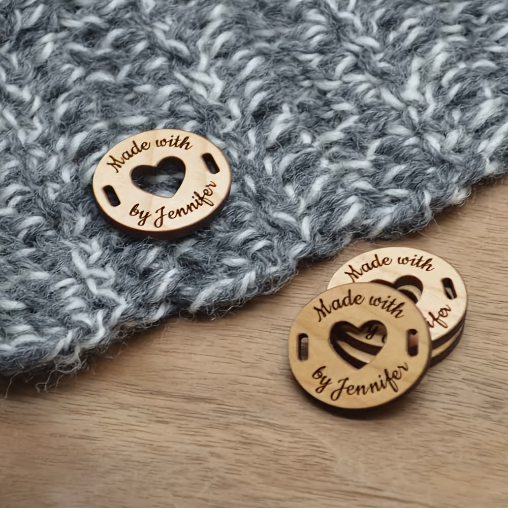 TEMU 25pcs Personalized Custom Birch Round Heart Tags, 2.5cm Handmade Craft Wooden Labels - Custom Knitting And Crochet, Laser Cut Wooden Tags, Gift