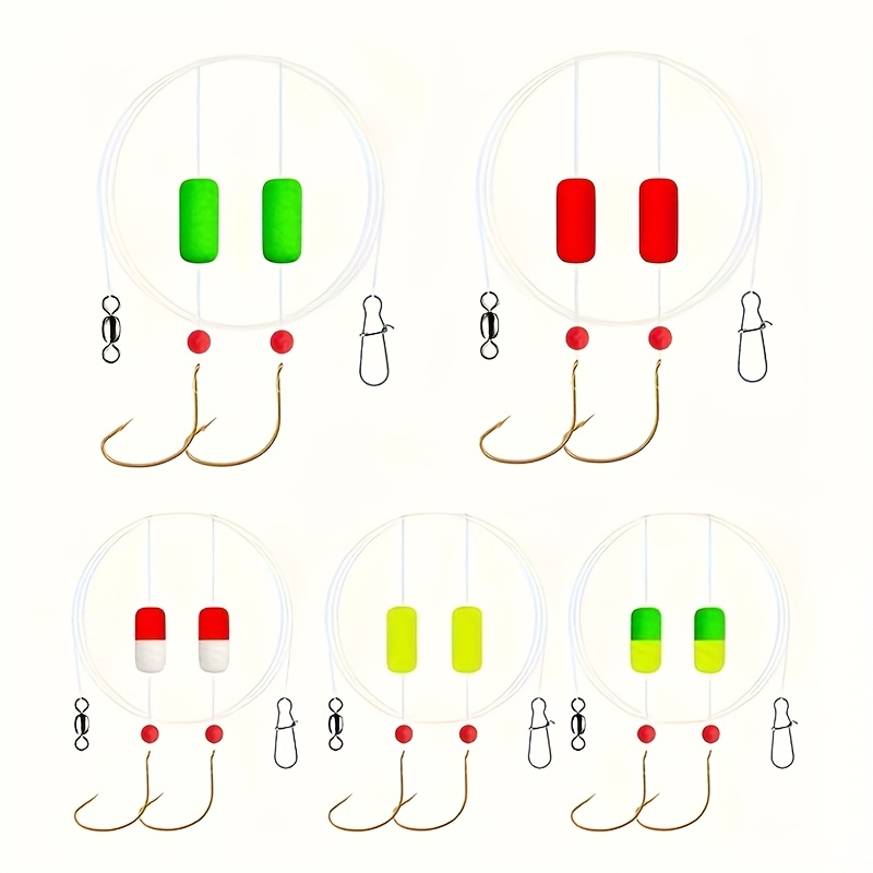 E-shop 5er-Pack Professionelle Angelrigs – Handgebundenes Salzwasser-Rig mit Schwimmern – Bottom Rigs (mit schwimmenden Perlen) –