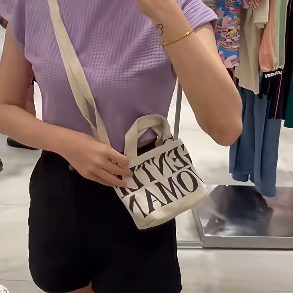 

Stylish Canvas Crossbody Bag, Letter Print Mini Handbag, Trendy Shoulder Purse For Women