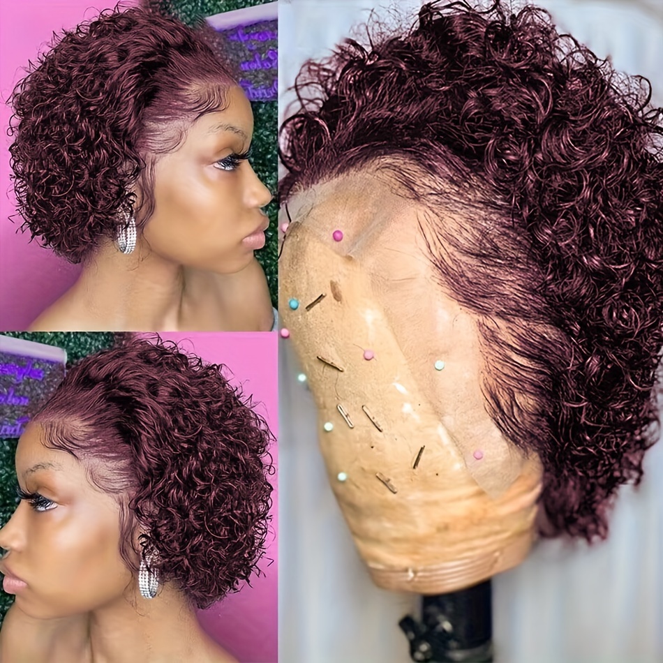 

Short Curly Wave Cut Wig Human Hair Lace Front 13x1 Transparent Lace Front Wig Curly Wave Wig Human Hair Wig 150% Density 6inch