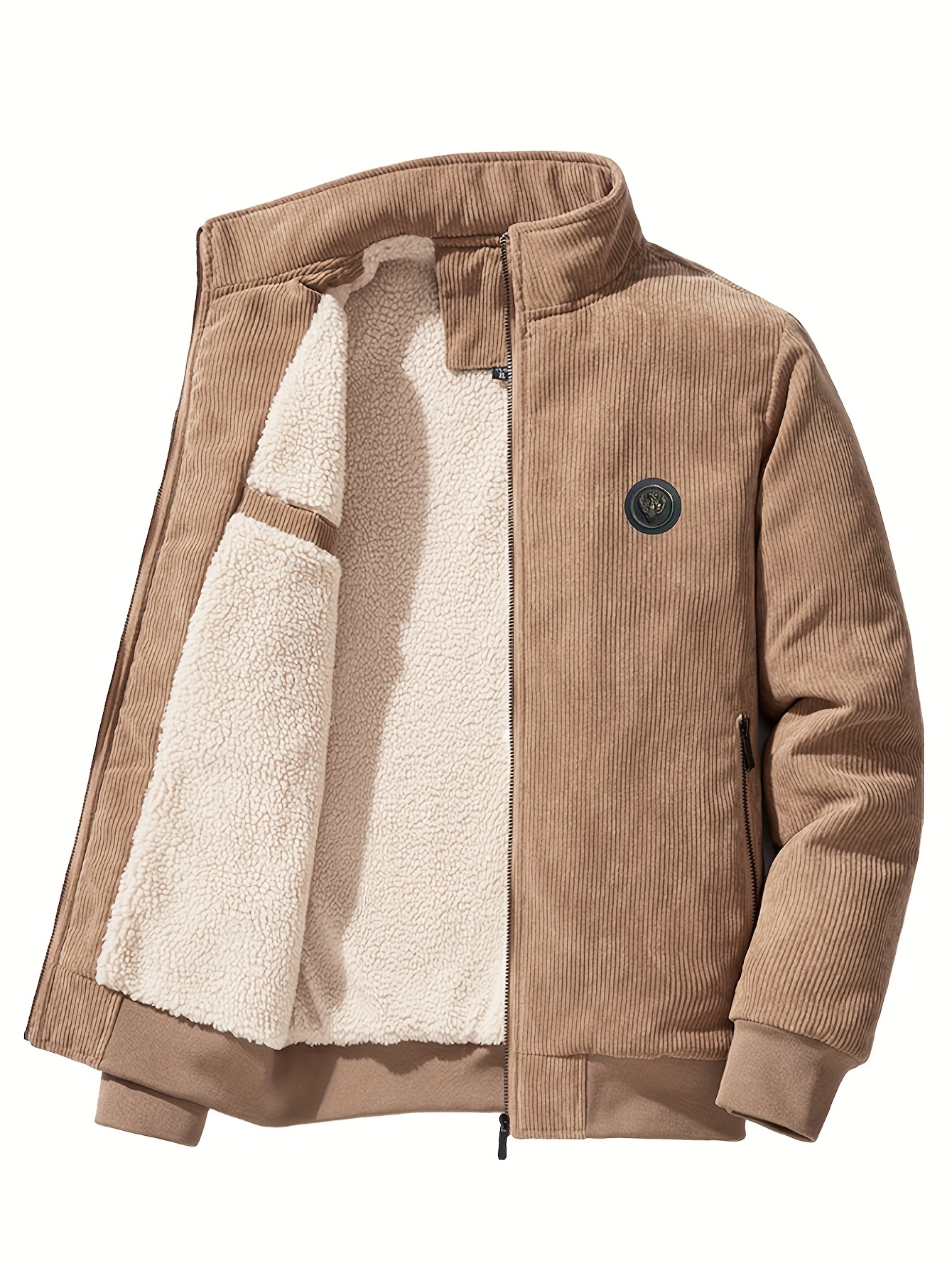 Men's Corduroy Jacket Full Zip Stand Collar Corduroy Coat Winter