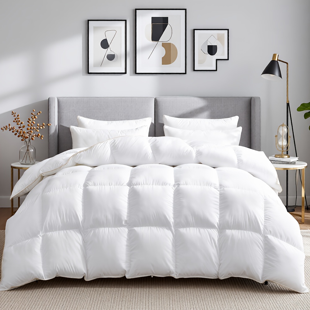 TEMU Premium Goose Down Duvet With 100% - Down Comforter Insert, Soft, Breathable, And Warm Bedding, Golden-trimmed Double-needle Binding , 8 Corner
