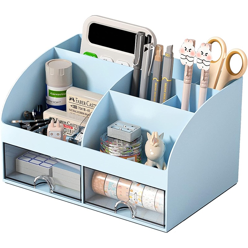 TEMU Desktop Organizer With 6 Compartments And 2 Drawers, Desktop Storage Box, Drawer Storage Box, Table And Drawer Storage, Pen Holder, Suitable For