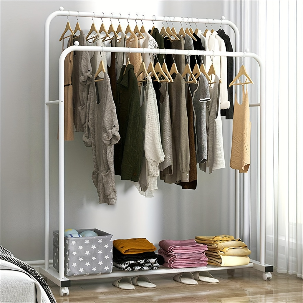 heavy duty white metal industrial pipe clothes rack with hanging rail storage shelf wheels freestanding garment hanger stand suitable for apartment bedroom door side wardrobe space saving clothing shelf system