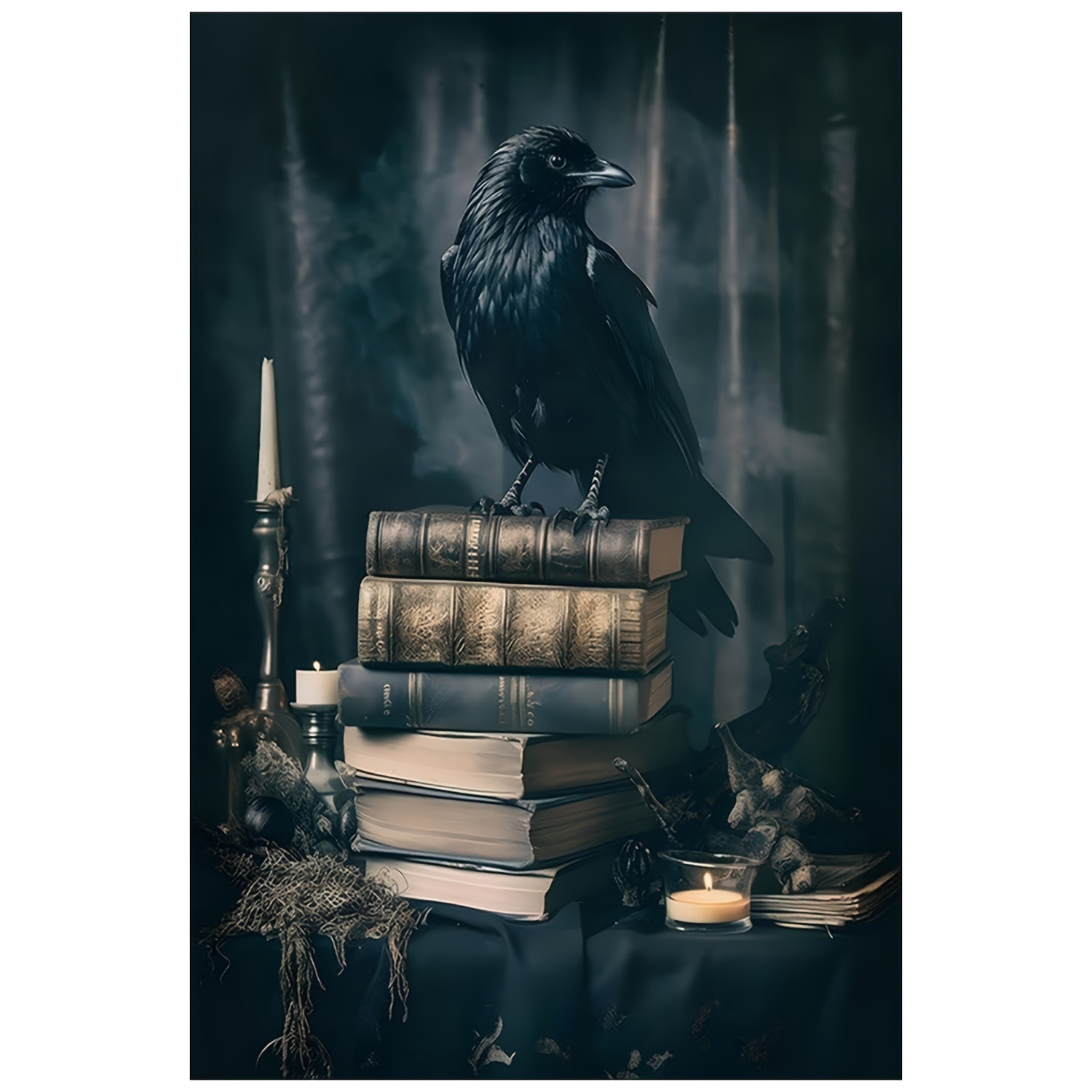 

1pc. Frameless 12 X 18 Inch, Dark Academy Halloween Print Vintage Gothic Canvas Wall Art Black Picture Vintage Painting Halloween Art Living Room Bedroom Decor