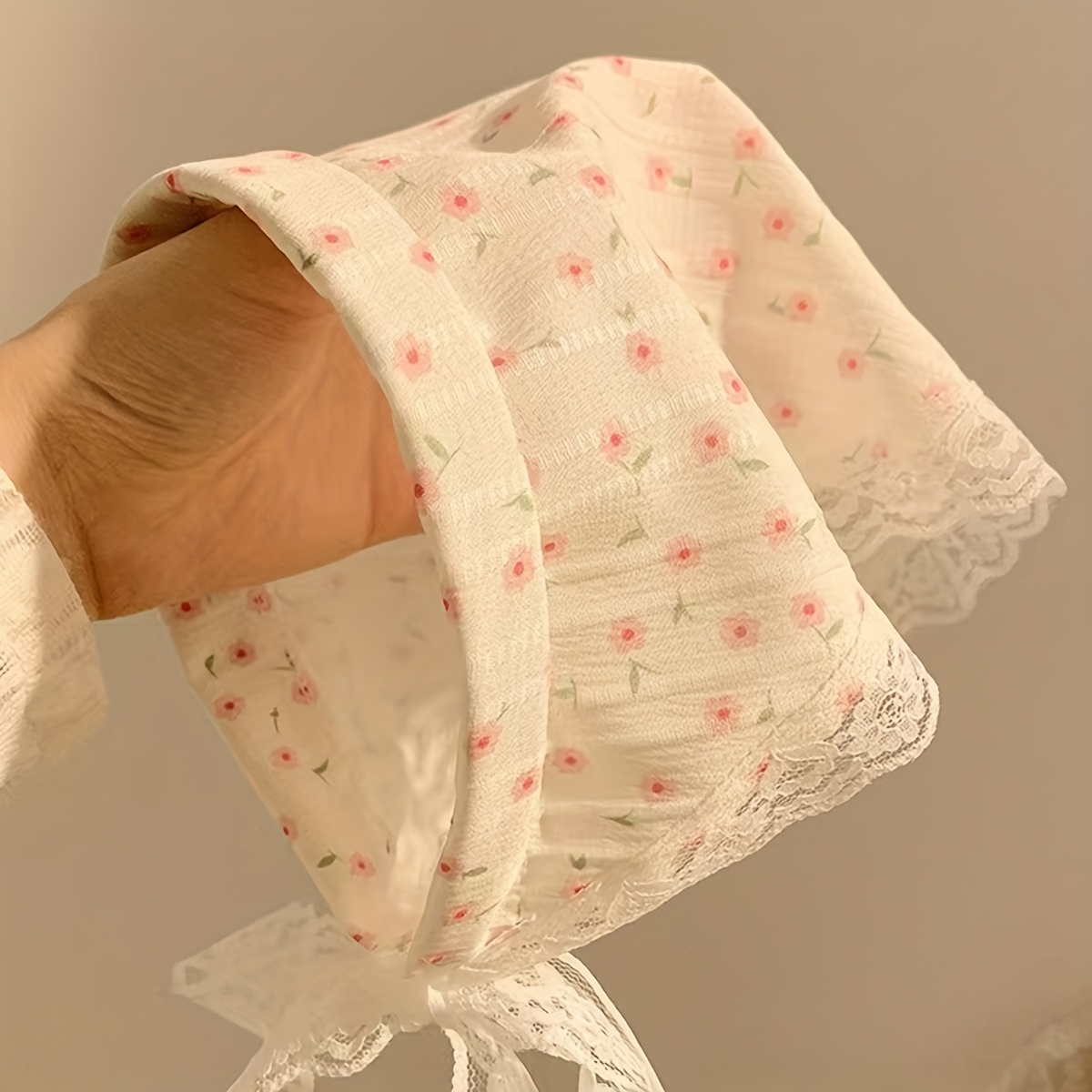 Image of 1pc Floral Triangle Scarf Women's Headband Retro Decorative Headscarf Hair Band Mesh Head Wrap Pastoral Style Headband Dopamine Sweet Small Floral Pattern Triangle Scarf Headband Hair Additions