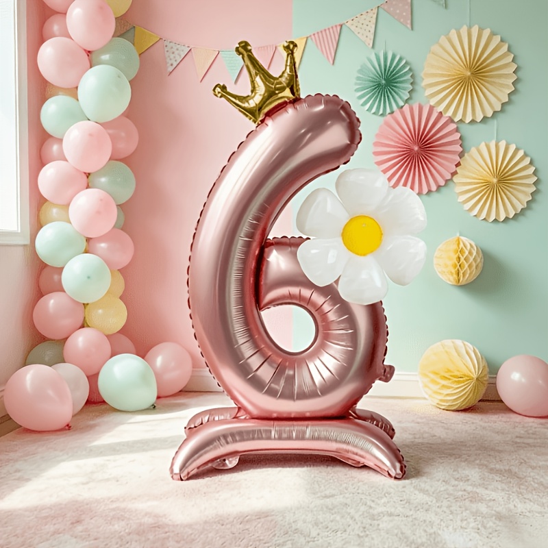 TEMU 2pcs, Including 1pc Enormous 42-inch Balloon 0-9 And 1pc 18-inch Flower Foil Balloon, Very Suitable For Home Party Decoration, Birthday Party,