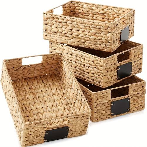 1pc of water hyacinth storage baskets for the kitchen with a chalkboard label for organization shelf baskets