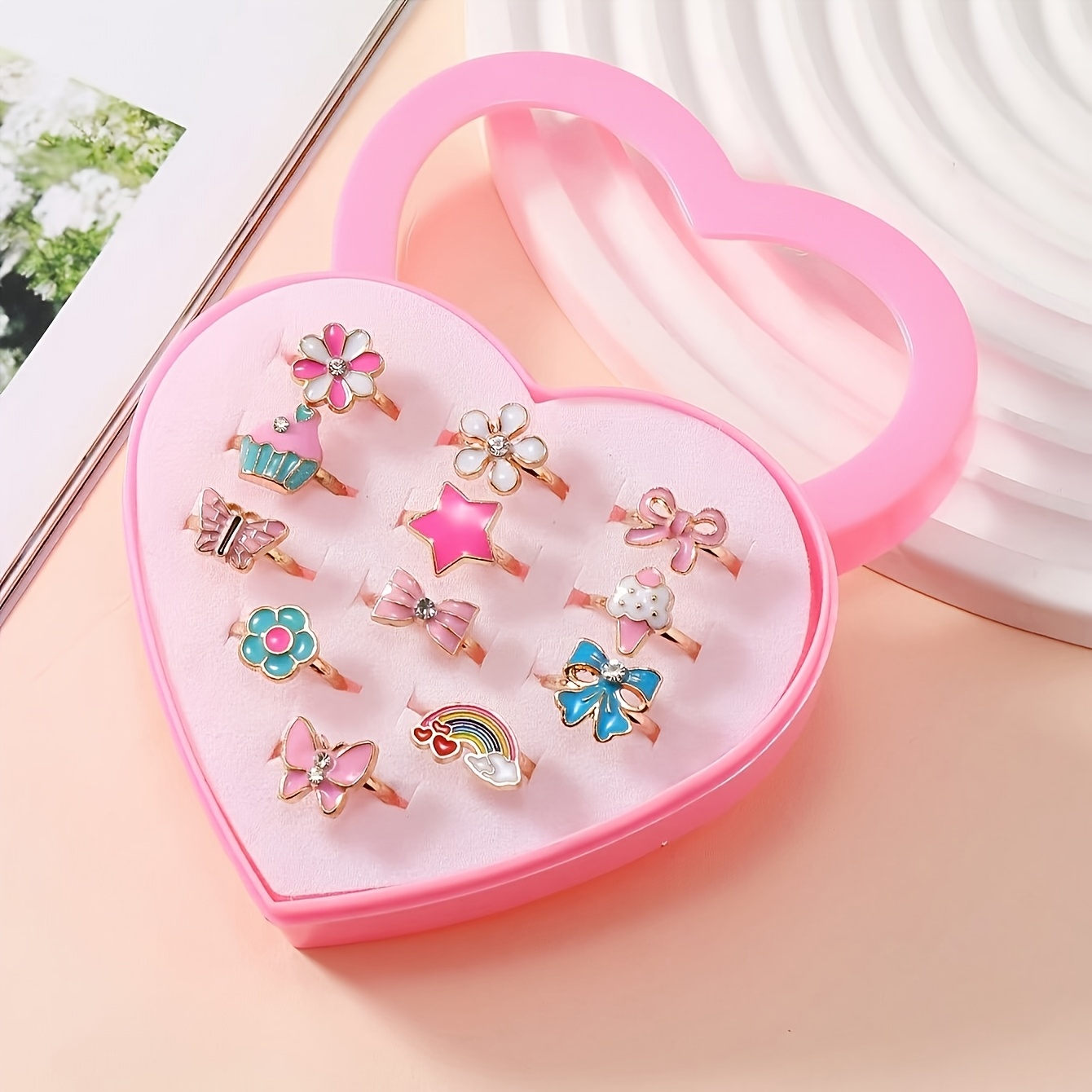 Image of Newly Upgraded Ring Set For More Comfortable Wearing, Cute Girl's Cartoon Accessories, Gift Of 12pcs