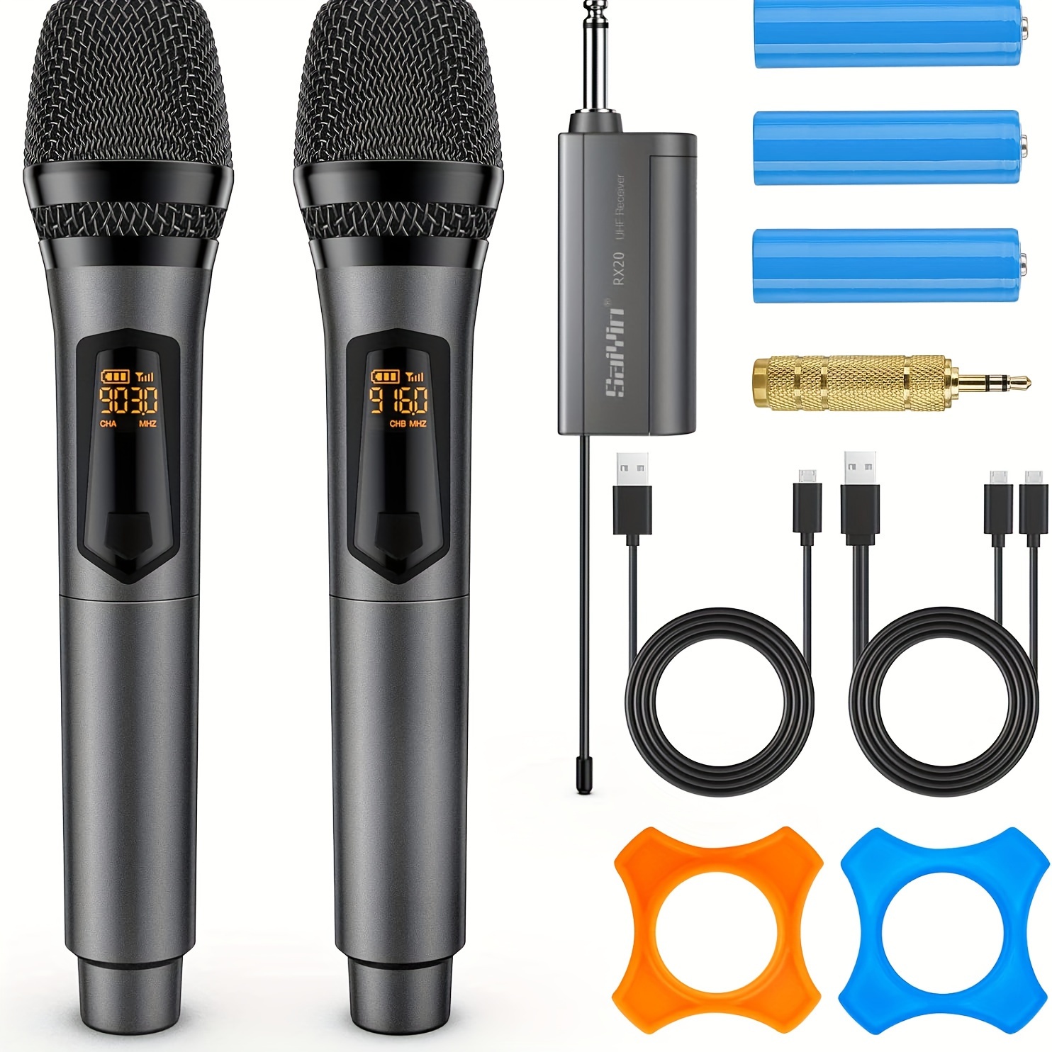 

Saiyin Rechargeable Wireless Microphones, Uhf Dual Handheld Dynamic Mic With Rechargeable Microphones And Receiver, 200 Ft Range, 1/4'/8' Output For Amplifier, Pa System