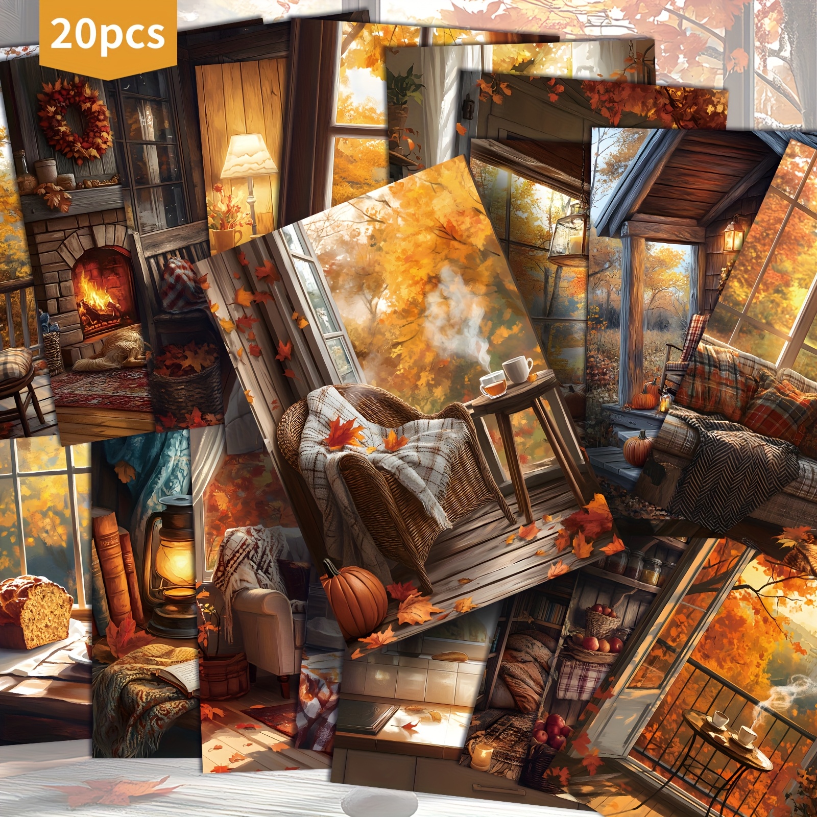 TEMU Set Of 20 Autumn-themed Postcards For Windowsills, Measuring 4x6 Inches, Featuring Classic Pinup Art. Ideal For Scrapbooking And Crafting As