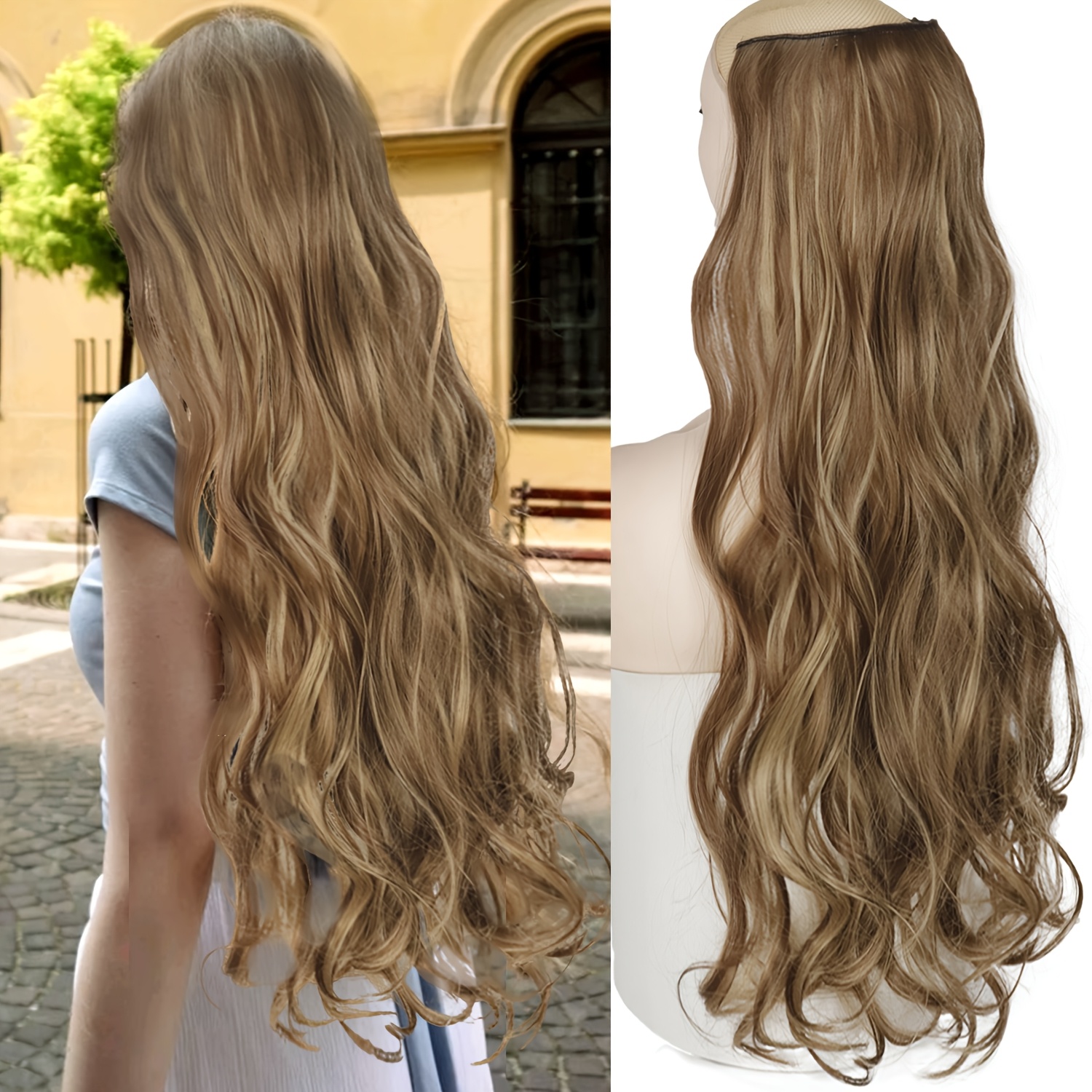 TEMU Extension per capelli lunghi e ondulati da donna, in fibra da 32 pollici, extension per capelli lunghi e ondulati, routine quotidiana da donna,