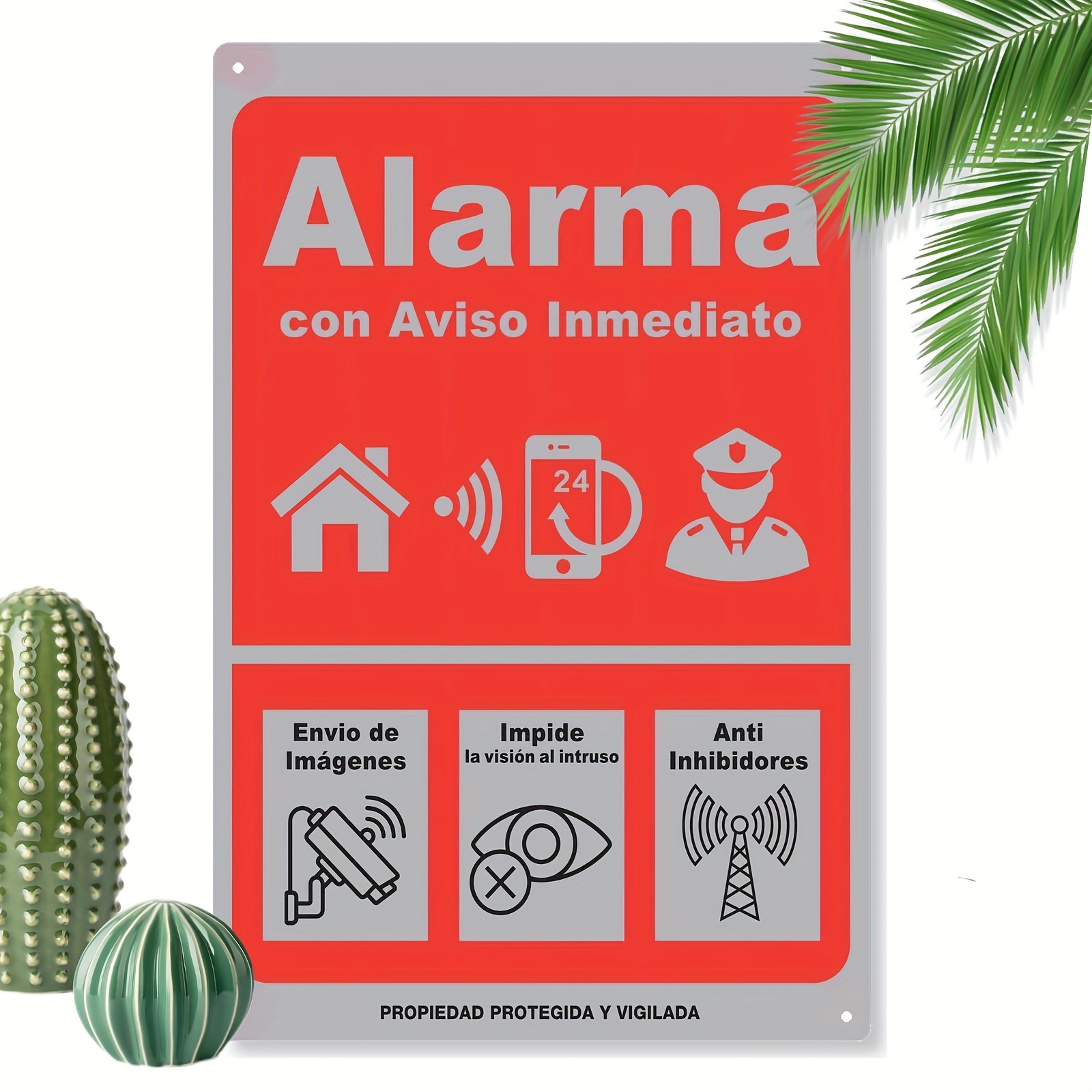 TEMU Letrero de advertencia de alarma instantánea 2D - Decoración de pared de hierro 2D, 20.32X30.48 cm, con , visión anti-invasión, anti-inhibidor,
