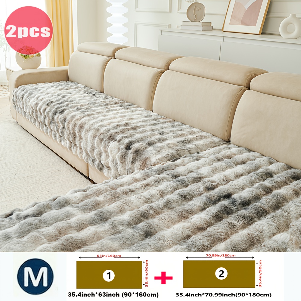 TEMU 2pcs Set Of Gradient Color Imitation Rabbit L-shaped Sofa Cushion Cover, Pet Friendly, Non Slip, Thick Plush European Style Sofa Cover, Suitable