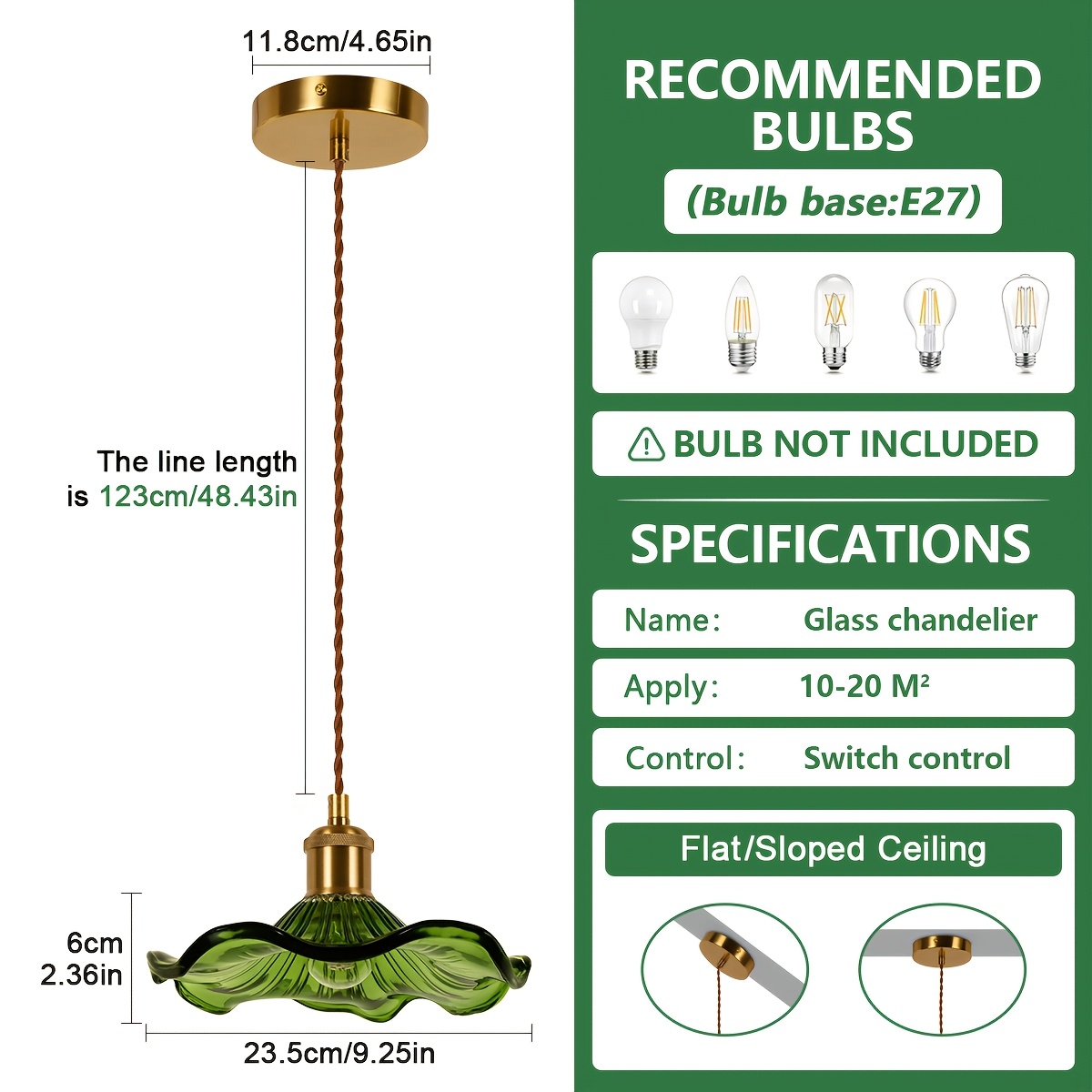 TEMU Lámpara colgante y única de flor de hoja de verde, con ajustable, adecuada para dormitorios, salas de estar, comedores, cafeterías, salas de