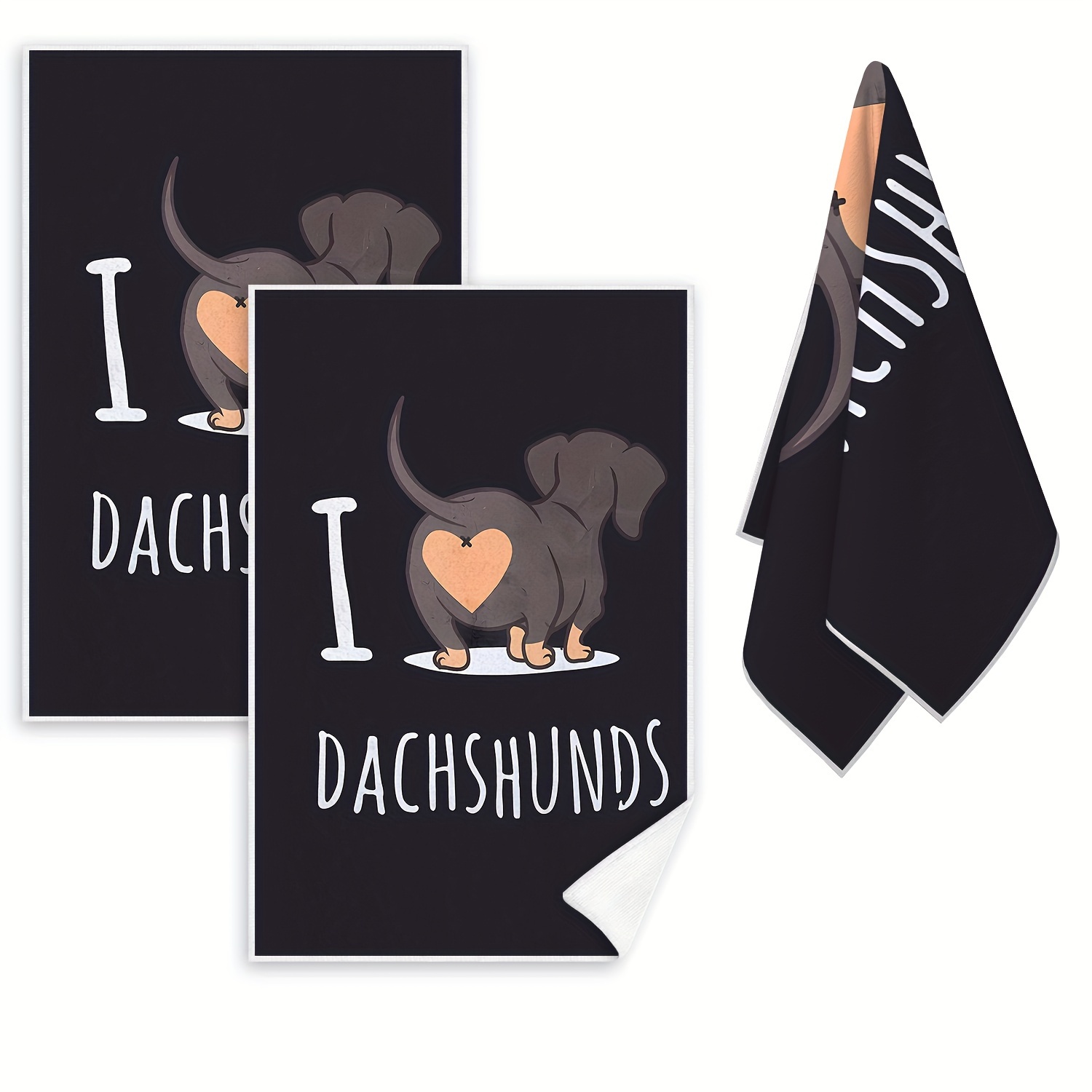 

Dachshund Themed Microfiber Kitchen Towels, 2-pack - Contemporary Style, Machine Washable, Knit Fabric Dish Cloths, Ultra Fine Oblong Towels For Cleaning And Decor