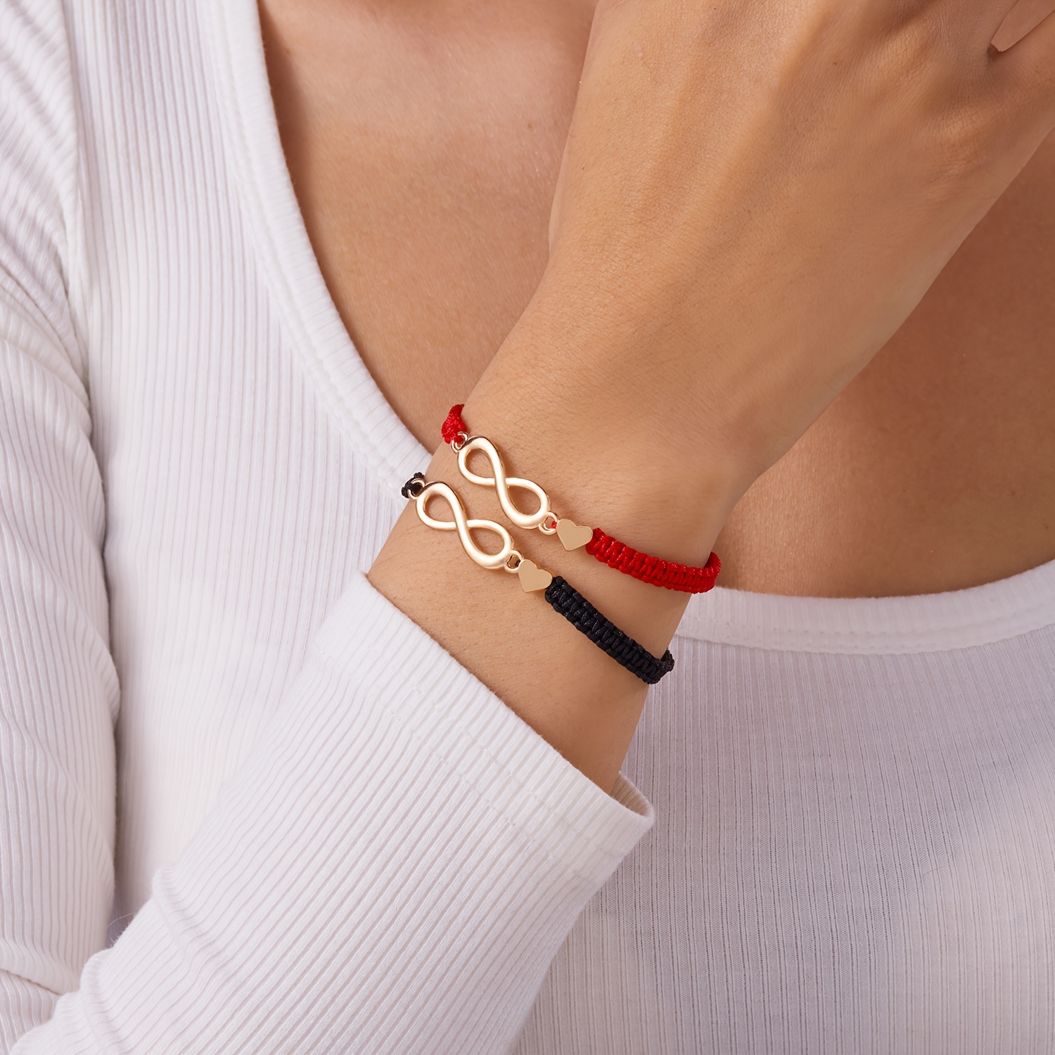 2pc Infinity Symbol Couples Bracelets Set with Heart Charm