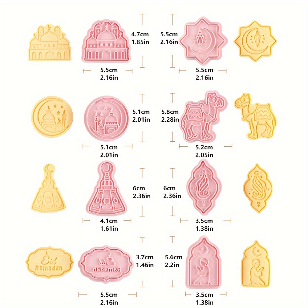 8pcs mubarak cookie stamp set 3d cartoon designs islamic muslim biscuit impressers with plunger cutters for eid thanksgiving baking details 1