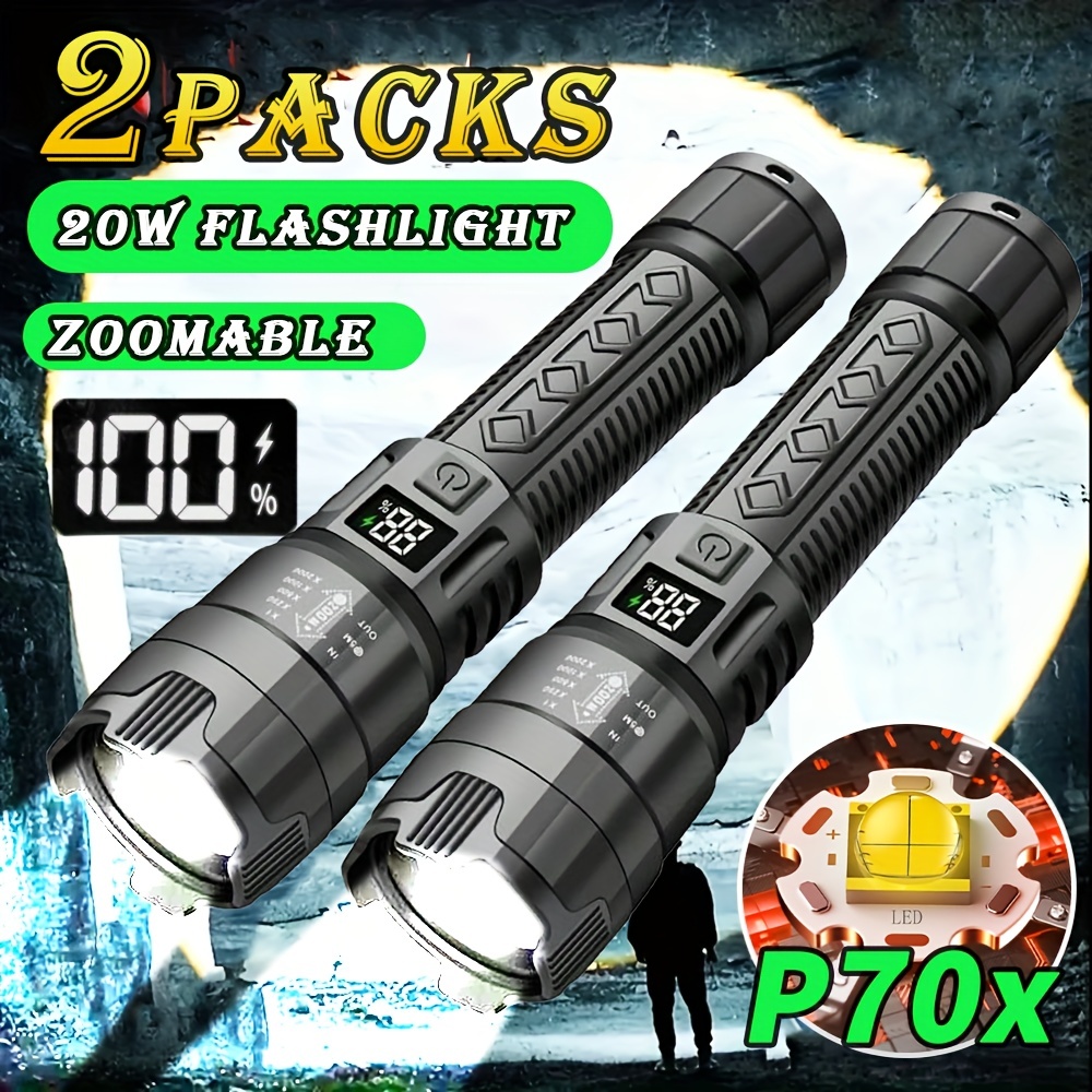 

2 Packs Flashlights, With Power Display, Type-c Charging, Easy To Carry, Long Life, , Flashlight, Portable For Camping, Hunting, Boating, Hiking, And Emergency