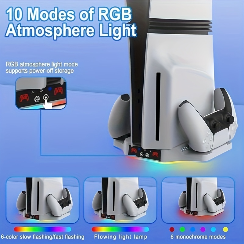 Koelstandaard voor de PS5 Pro/Slim console, inclusief een controller oplaadstation, ontworpen voor zowel de disc als de digitale edities, met een oplaadstation voor PS5/ voor ps5 Edge, een verstelbare ventilator met drie snelheden en een indicatorlamp