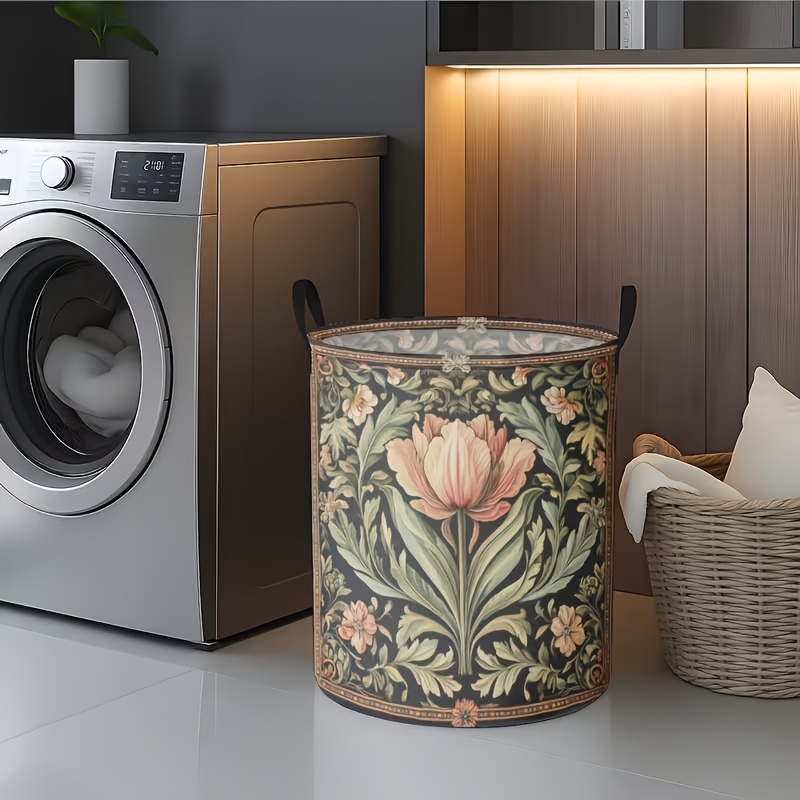 TEMU 1pc Dark Retro Classic Large Foldable Laundry Basket, Round Bath Basket Suitable For Bathrooms And Bedrooms, Storage Box For Wardrobe And Home