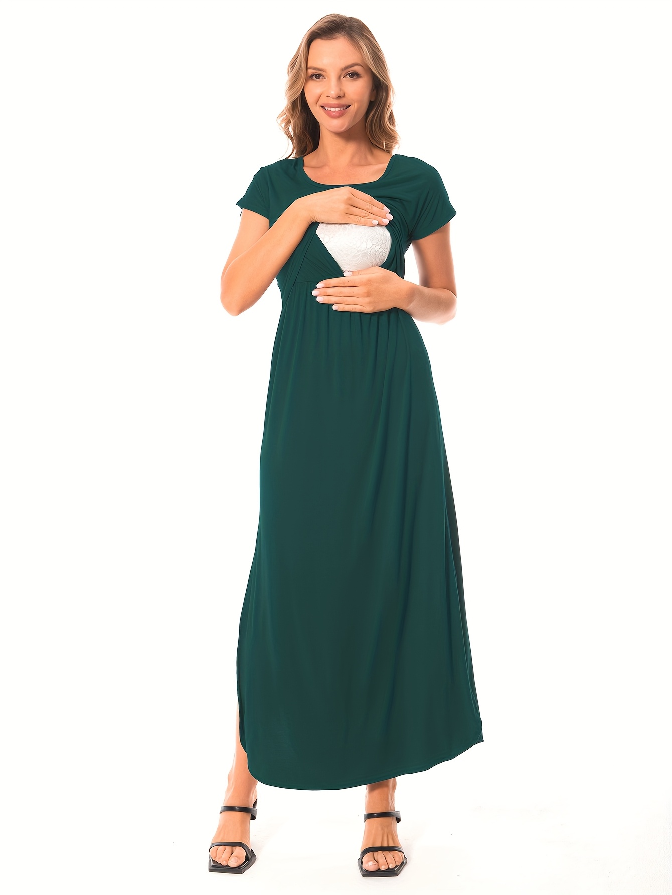 1pc summer short sleeve nursing maternity maxi dress