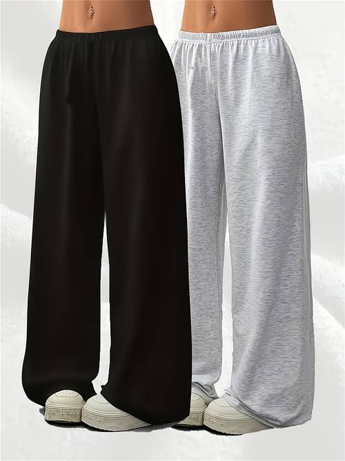 2pcs Girls Oversized Loose Joggers - Elastic Waistband Wide- Pants, Solid Color Streetwear Style, Machine Washable Suitable for Spring Summer Fall Casual Wear, to Daily Outfits, Outdoor