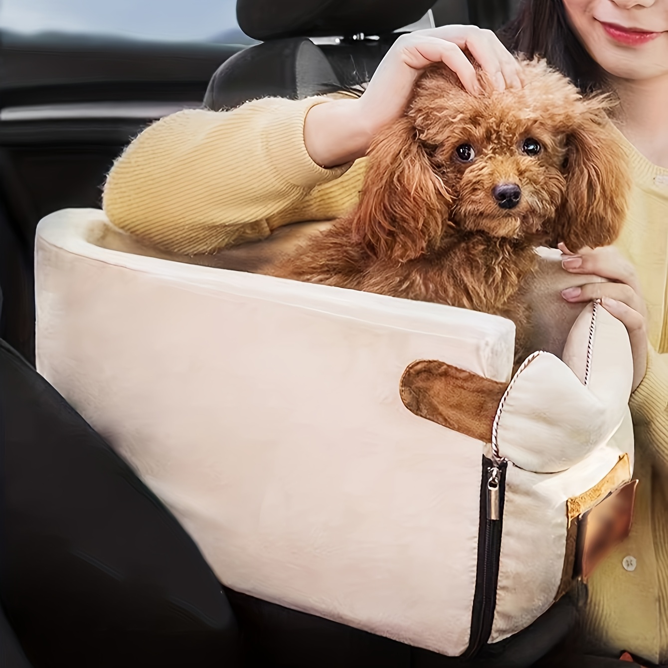 cozy pet bed for car travel soft polyester dog nest with   white mat secure zipper closure and large viewing window   small to medium dogs car travel accessories Product details 2