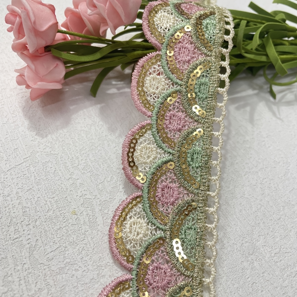 Colorful Sequined Lace Trim, 1 Yard for Fashion Additions