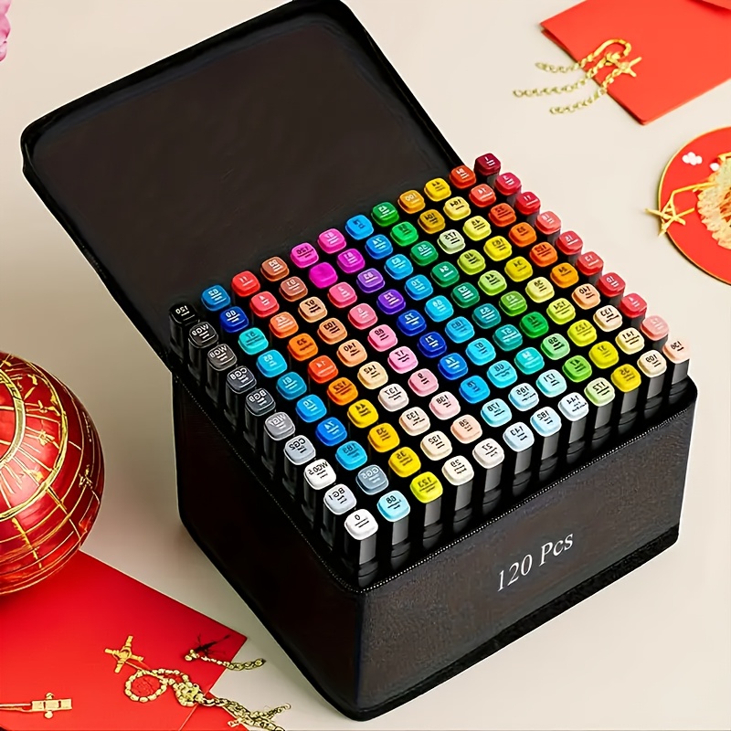 80 120pcs colored markers double tip illustration marker set
