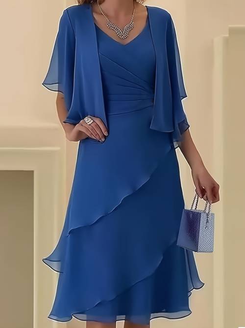 plus size elegant plus size chiffon dress for women v neck ruffle detail flowy a line silhouette wear versatile for casual or formal occasions versatile fashion flowy silhouette chiffon fabric cute dresses