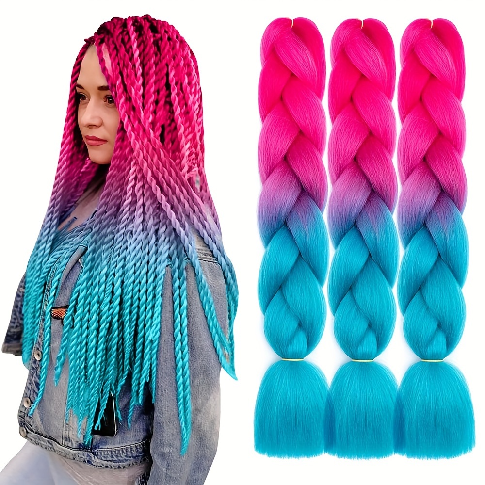 Eyand 5x Kanekalon Geflecht-Haarverlängerungen – 100 G Pro Strang, 24 Zoll – Ombré Rosa/Lila