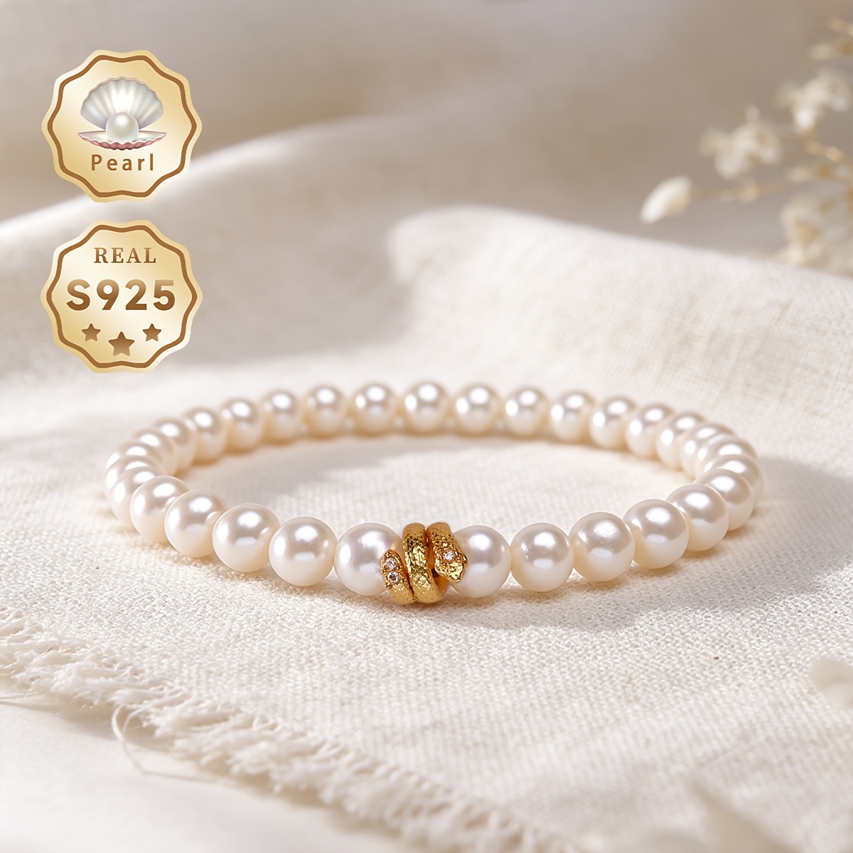 Women's S925 Silver Freshwater Pearls Bracelet, Gift Box Packaging