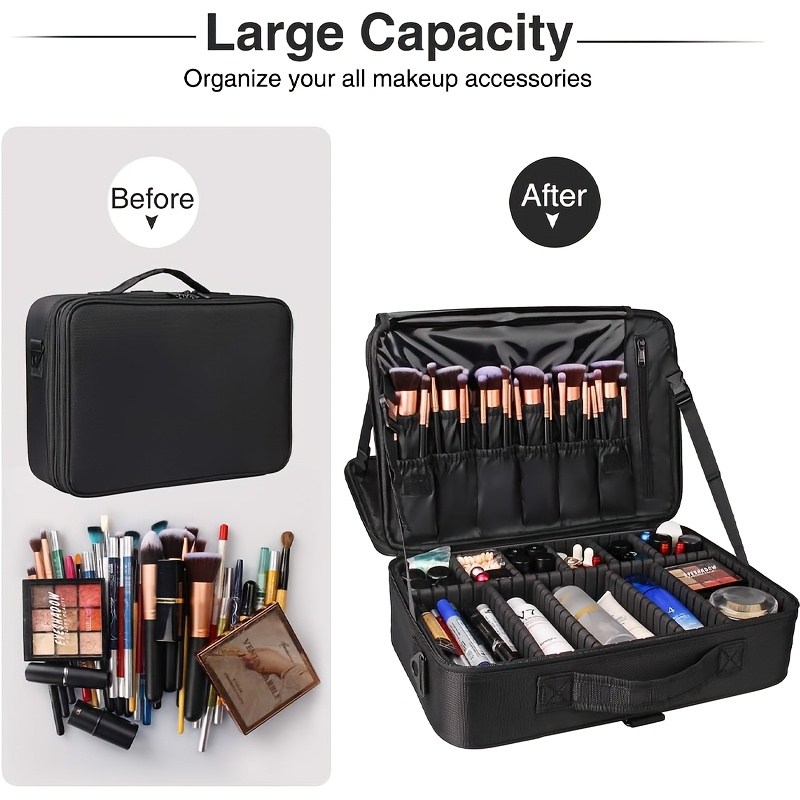 Makeup Case Professional Train Case Large Makeup Bag, Travel Cosmetic Organizer Brush Holder Makeup Artist Storage Box, for Cosmetics Makeup Brushes Toiletry Jewelry Digital Accessories, 15.8 Inches, with Adjustable Dividers and Shoulder Strap 14 Makeup Case, Professional Train Case Large Makeup Bag, Travel Cosmetic Organizer Brush Holder Makeup Artist Storage Box, for Cosmetics Makeup Brushes Toiletry Jewelry Digital Accessories, 15.8 Inches, with Adjustable Dividers and Shoulder Strap