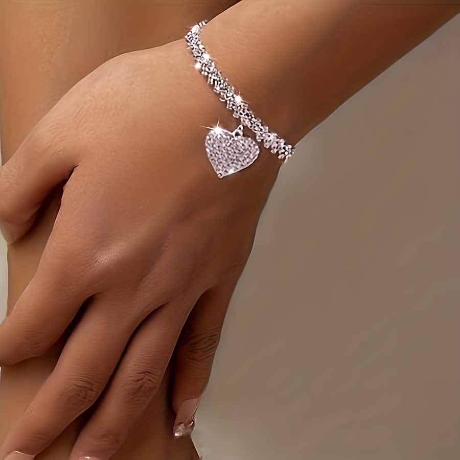 

Luxury Heart-shaped Rhinestone Bracelet For Women, Chain, Sparkling Jewelry Accessory, Gift