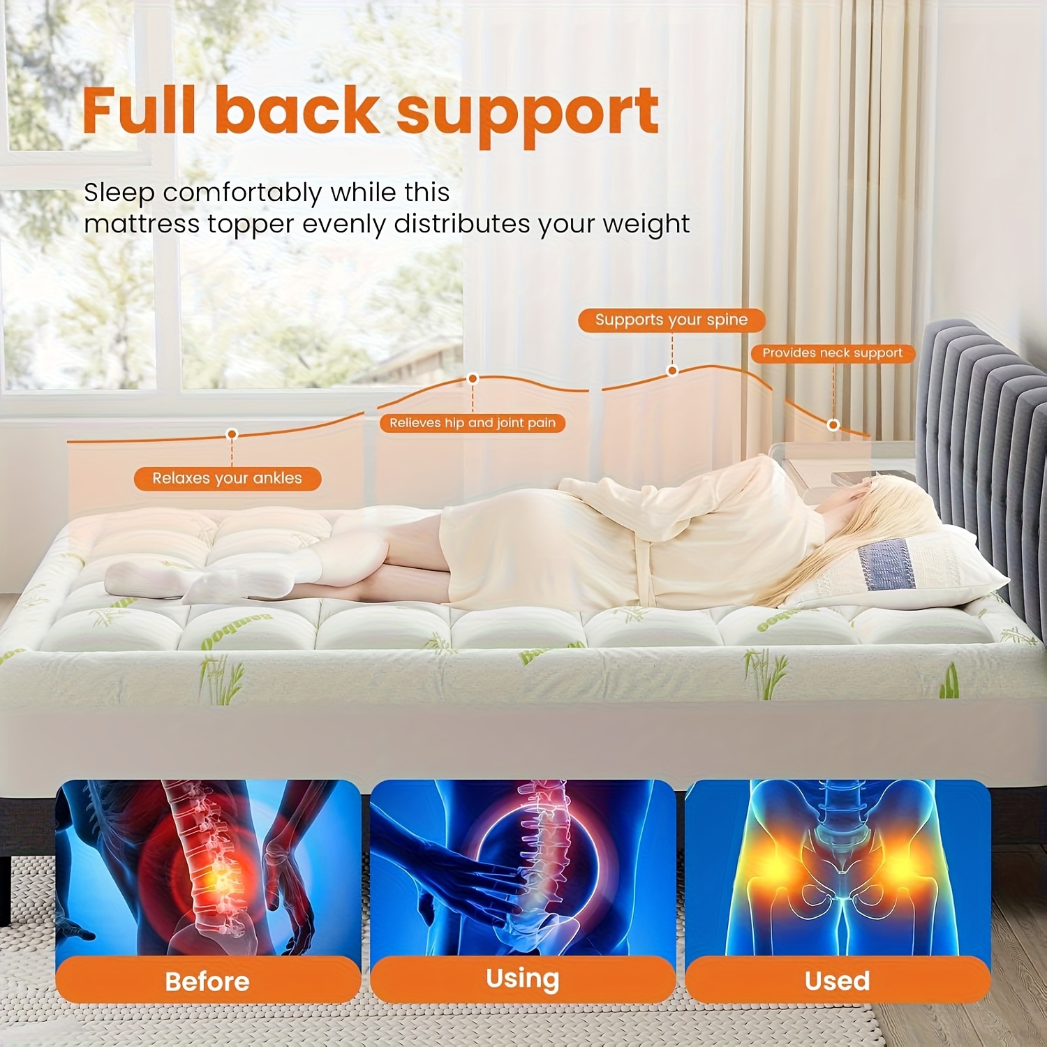 TEMU Ultra Soft Bamboo Viscose Mattress Topper - Pillow Top Mattress Pad With Deep Pockets, Breathable Cooling Bed Surface For Back & Hot Sleepers, -