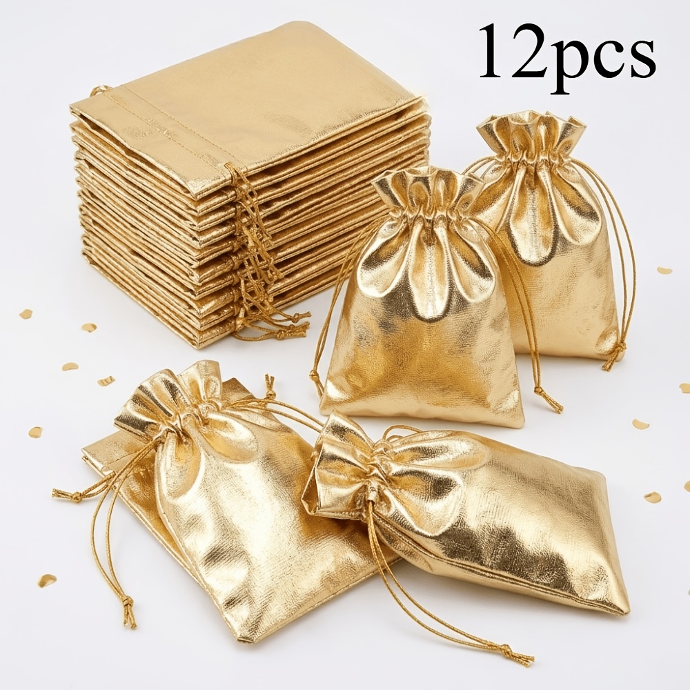 TEMU Lot de 12 sacs cadeaux élégants Eugen dorés pour , fêtes, Noël - Polyvalents pour bonbons et bijoux avec présentoir en pour friandises, cadeaux,