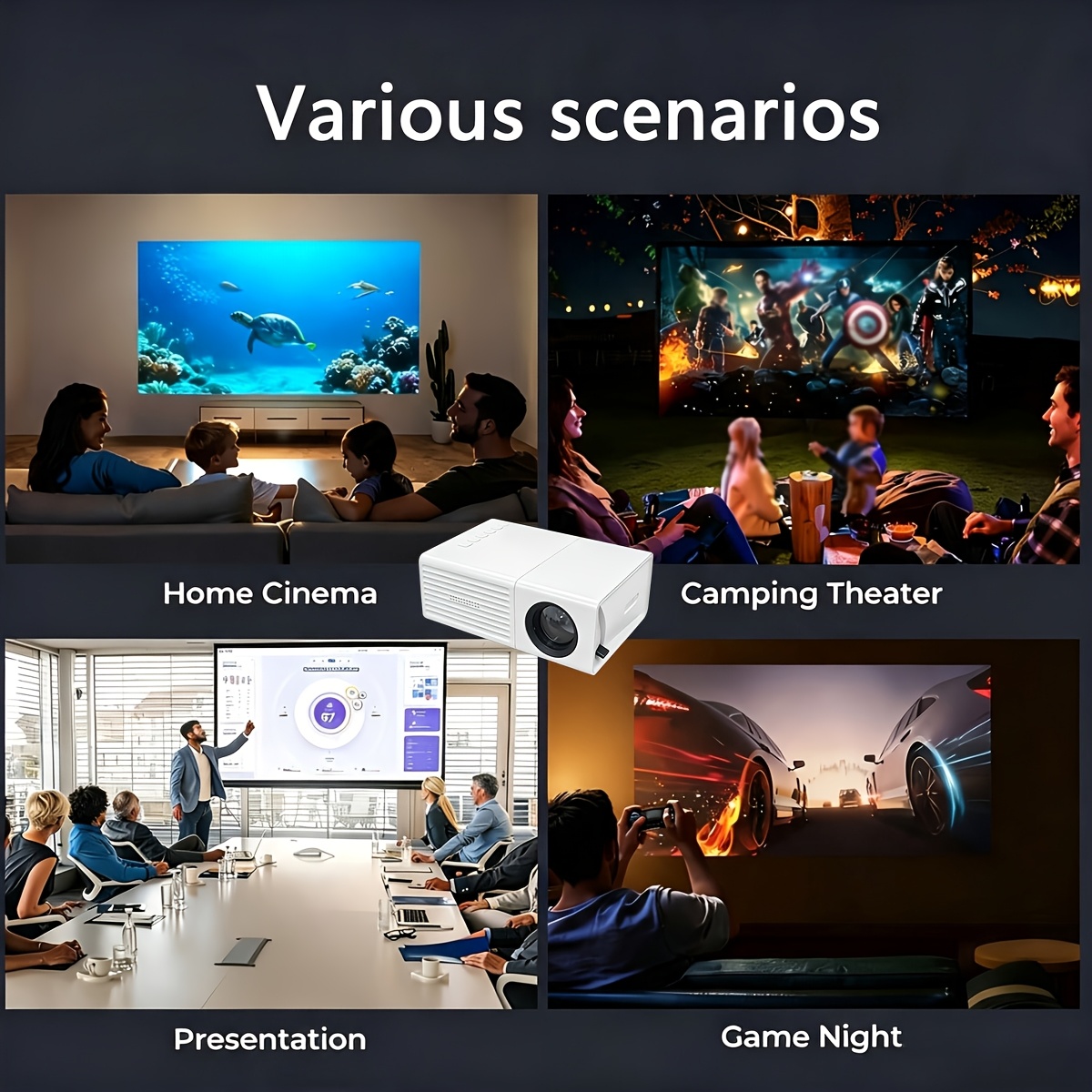 TEMU Mini Portable Projector Portable Video Projector With Full Hd Support1080p, 1080p Local, Smart Tv-like Lcd Display, Compatible With
