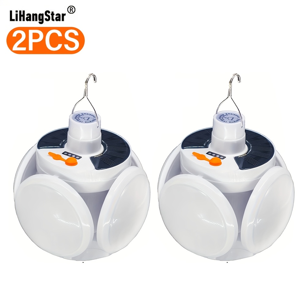 TEMU 2pcs Portable Handheld Lantern Set, Solar/usb-rechargeable Led Camping Light, Foldable Spherical Lamp, Bright Led Spherical Tent Bulb Light With