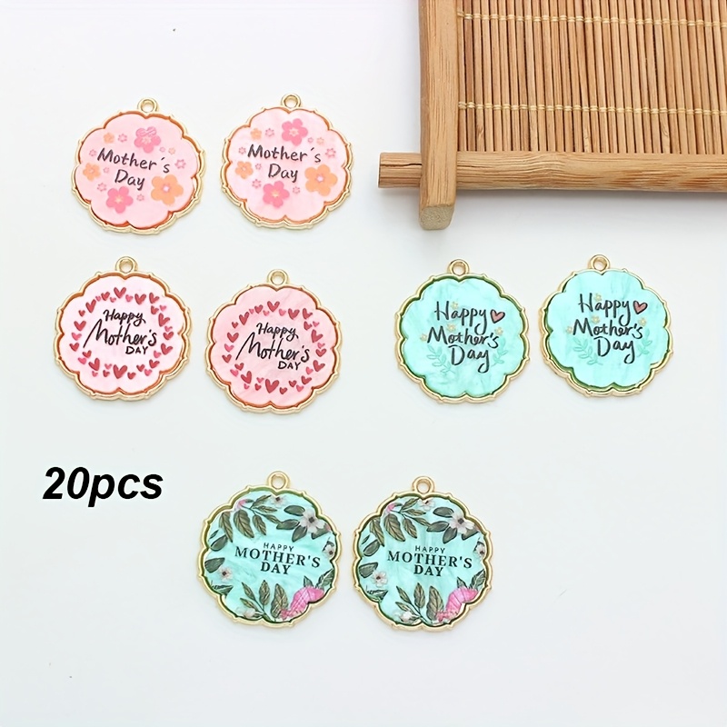 TEMU 20pcs 27*30mm Bohemian Style Alloy Enamel Flower Pendants, Happy Day Letter-printed Pendants Charms For Making Necklace Keychain Day Themed Accessories