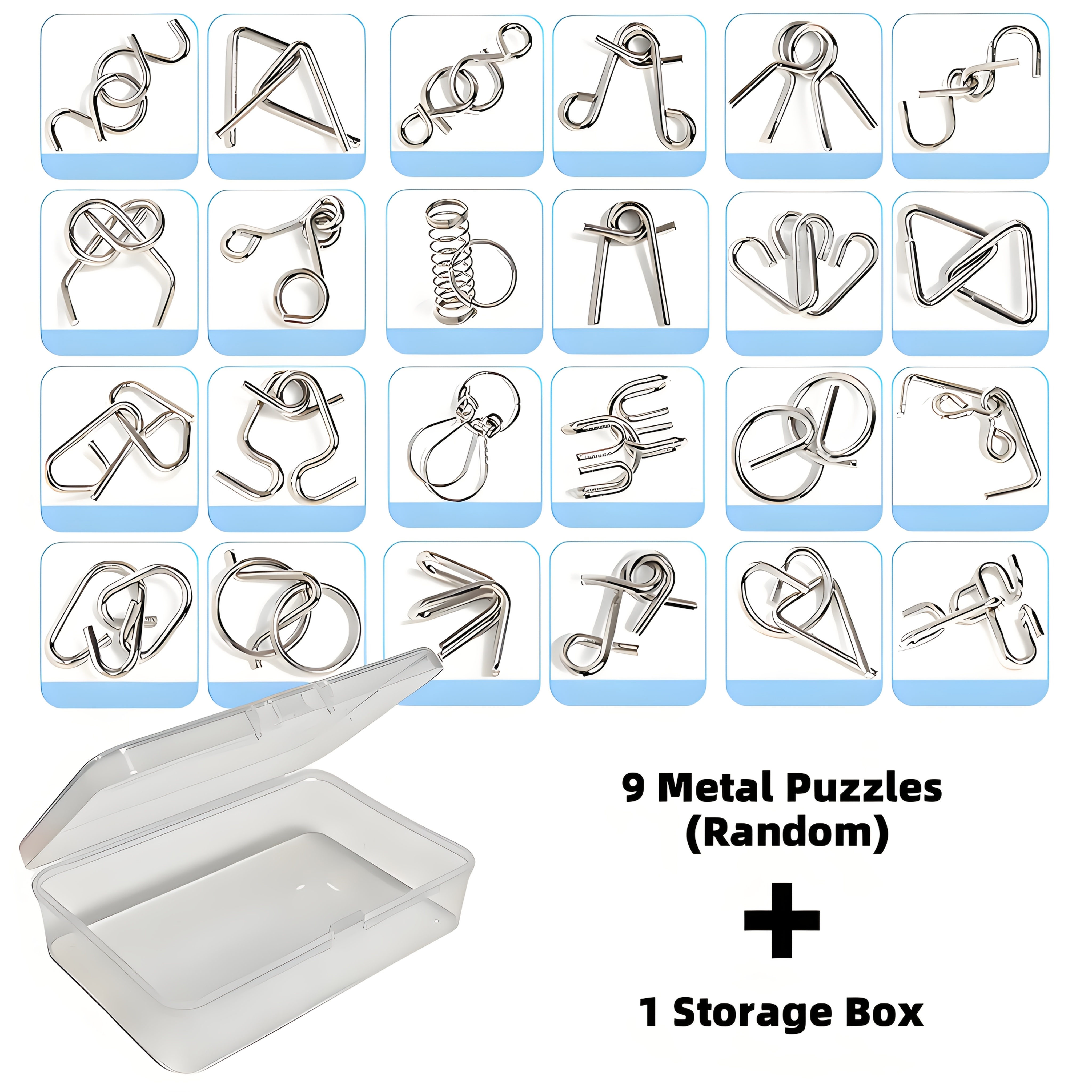 Image of 20pcs/10pcs Set, Random Patterns, Metal Wire Puzzle Game Set With Storage Box, Metal Chain Training Game, Suitable For And Leisure, An Ideal Gift